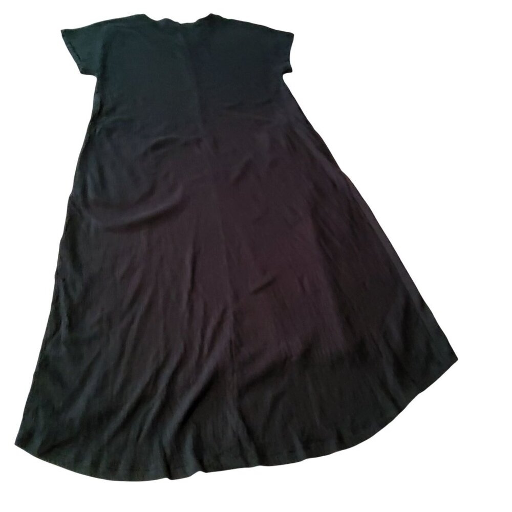 Lands End Womens Black Crinkle Midi Dress Size M V-neckline Crinkle texture - Picture 3 of 8